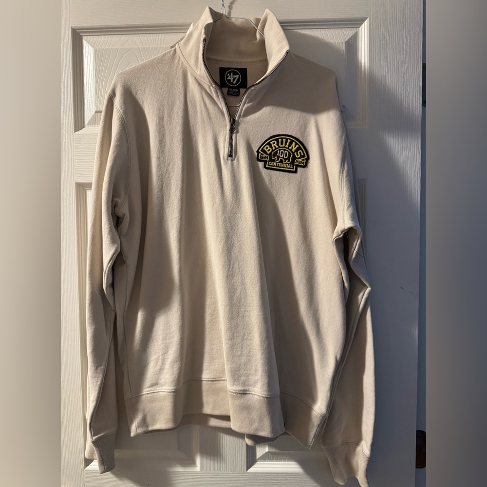 Boston Bruins Cream Bruins Centennial 1/4 Zip-Up Sweater - Mens XL - Brand New.